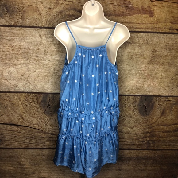 St.Roche S Dress 100% Silk Blue Tiered Spaghetti - Picture 4 of 8